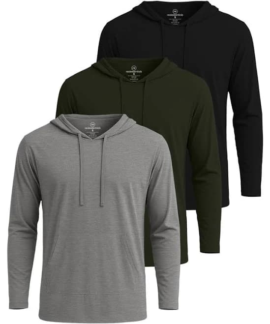 Real Essentials Men's Lightweight Cotton Pullover Hoodie with Pocket (3 Pack)