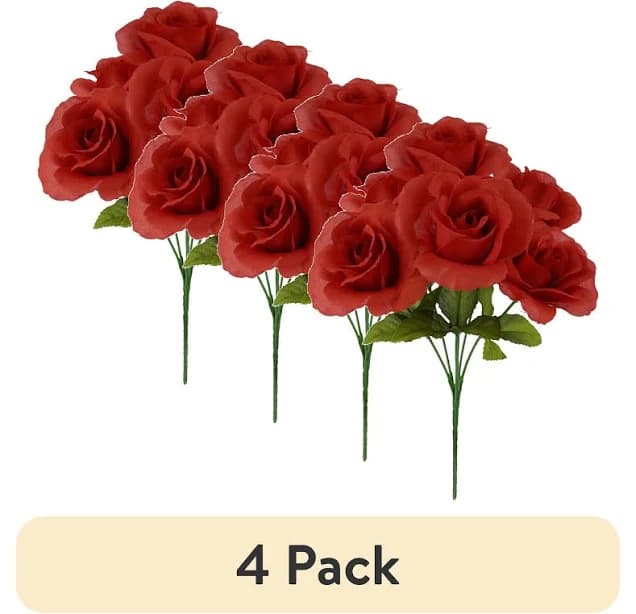 (4 pack) Mainstays 14 inch Artificial Flower Pick, Rose, Red. Indoor Use, Size: 0 inch