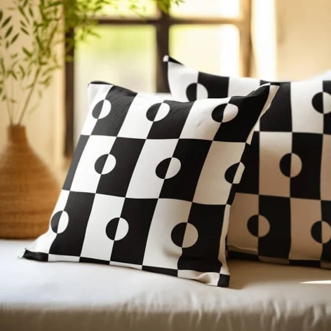 Black and White Geometric Square Pattern Throw Pillow