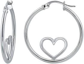 Aleure Women's Sterling Silver Open Heart Center Hoop Earrings