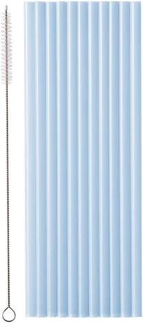 Eco Friendly Reusable Light Blue Plastic Straws (Set of 12)