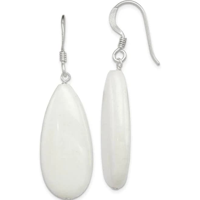Sterling Silver Teardrop White Jadeite Dangle Earrings