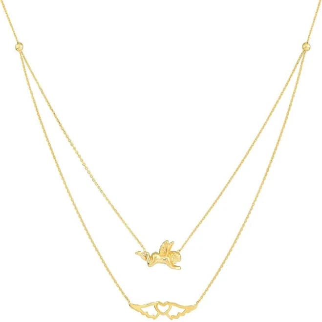 Angel and Wings Layered Duo Adj. Necklace