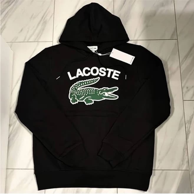 Lacoste Men's Big Croc Logo Pullover Hoodie Black Green White