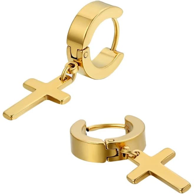 Men's Cross Hoop Earrings