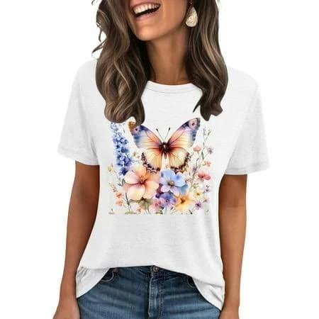 Vintage Floral Short Sleeve Cotton Tee Shirt