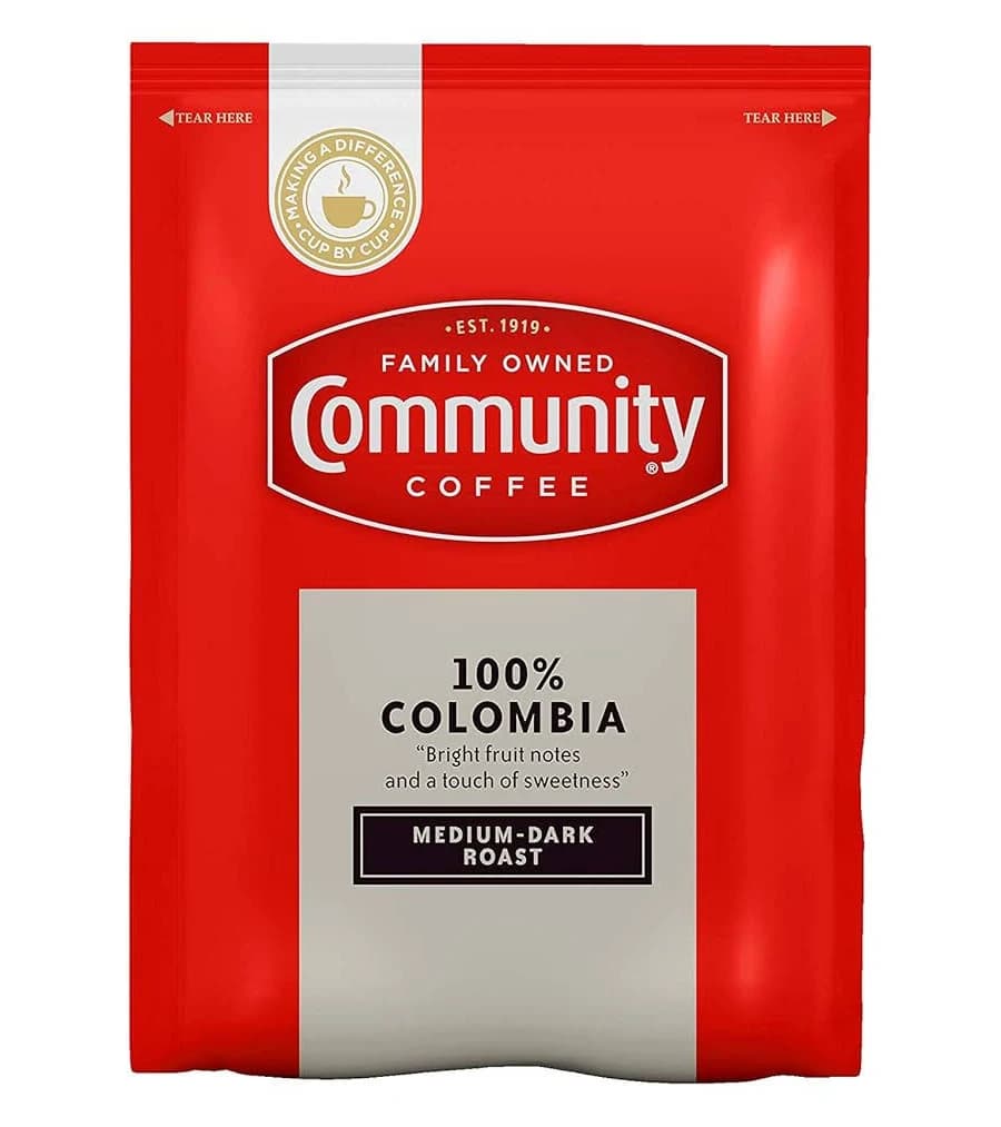Community Coffee 100% Colombia Pre-Measured Coffee Packs Medium Dark Roast 2.5 Ounce Bag (Box of 40
