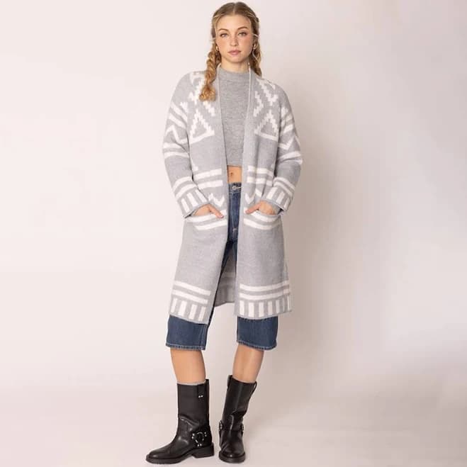 Open Front Geometric Aztec Cardigan