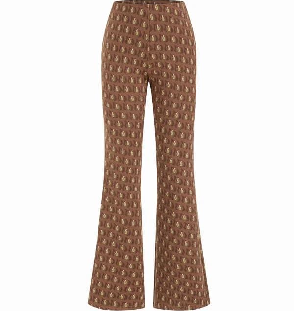 Jacquard Mid Rise Geometric Zipper Flared Trousers