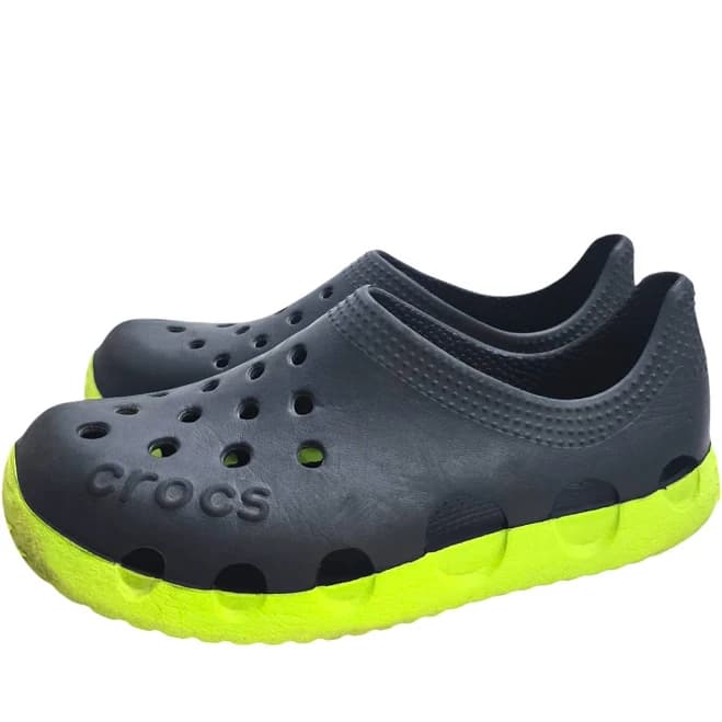 Crocs Duet Sport Kids Black Green Clogs Size 3 Waterproof Outdoors