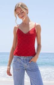 John Galt Red Amara Lace Tank Top | Pacsun