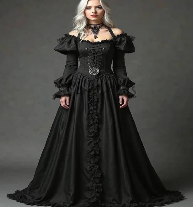 Vintage Black Gothic Wedding Dress Witchy Long Sleeve Lace Dark