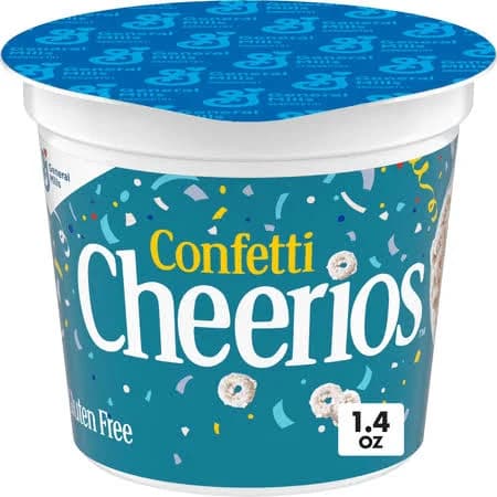 Confetti Cheerios Breakfast Cereal Cup, Gluten Free, Single Serve Cereal ( 2 Cups ), Size: 1.4