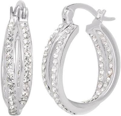 Brilliance Fine Sterling Silver Clear Crystal Twist Hoops