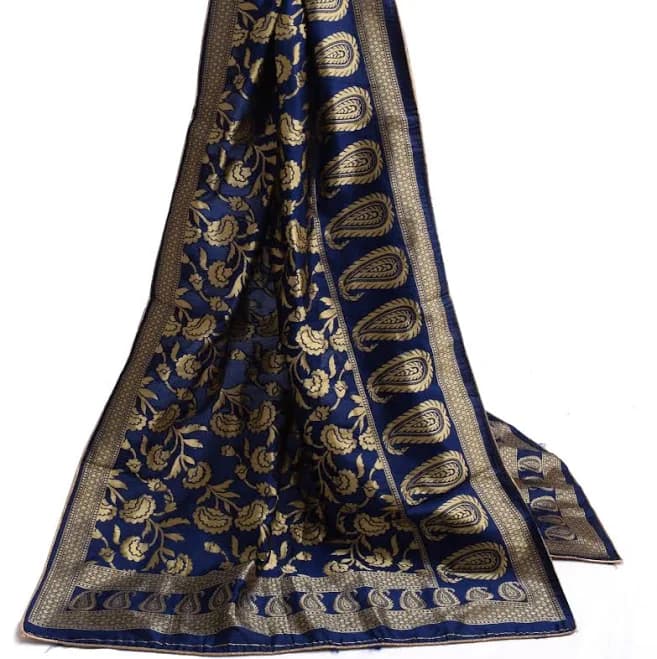 Sushila Vintage Indian Dupatta Blend Silk Zari Woven Long Stole Veil