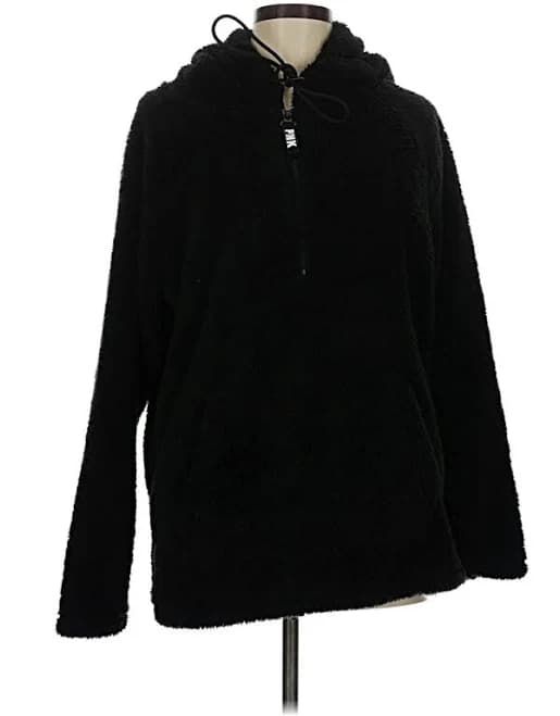 Victoria's Secret Pink Zip Up Hoodie: Black Tops - Women's Size Medium, ThredUp