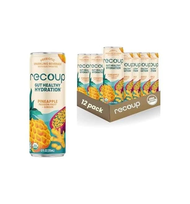 Recoup Organic Sparkling Prebiotic Drink - Ginger with Electrolytes for Gut Health Support