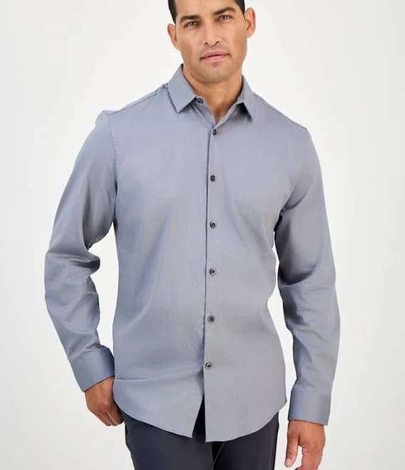 Alfani Men's Modern Classic-Fit Stretch Dot Dobby Button-Down Shirt