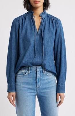 Caslon Ruffle Chambray Top