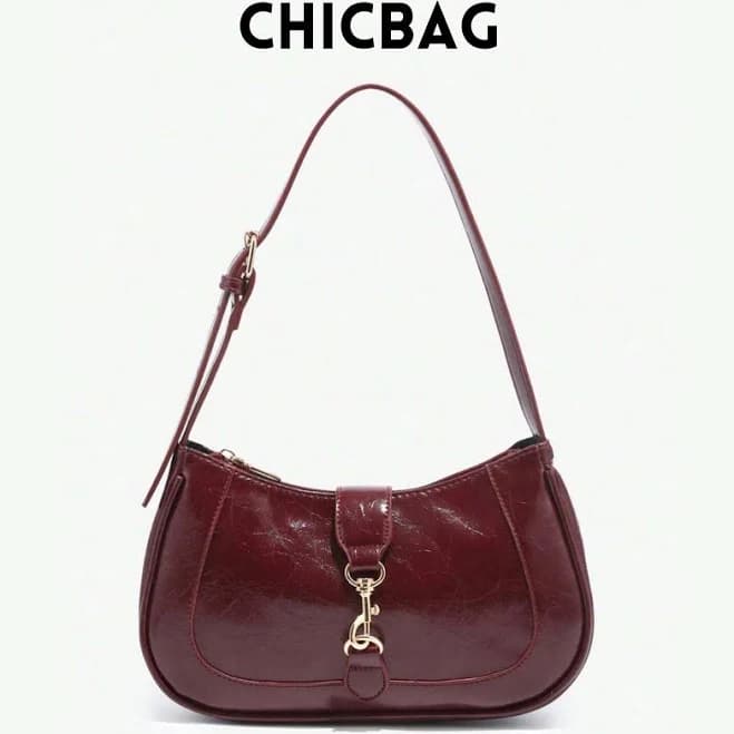 Minimalist Faux Leather Saddle Bag with Gold Clasp