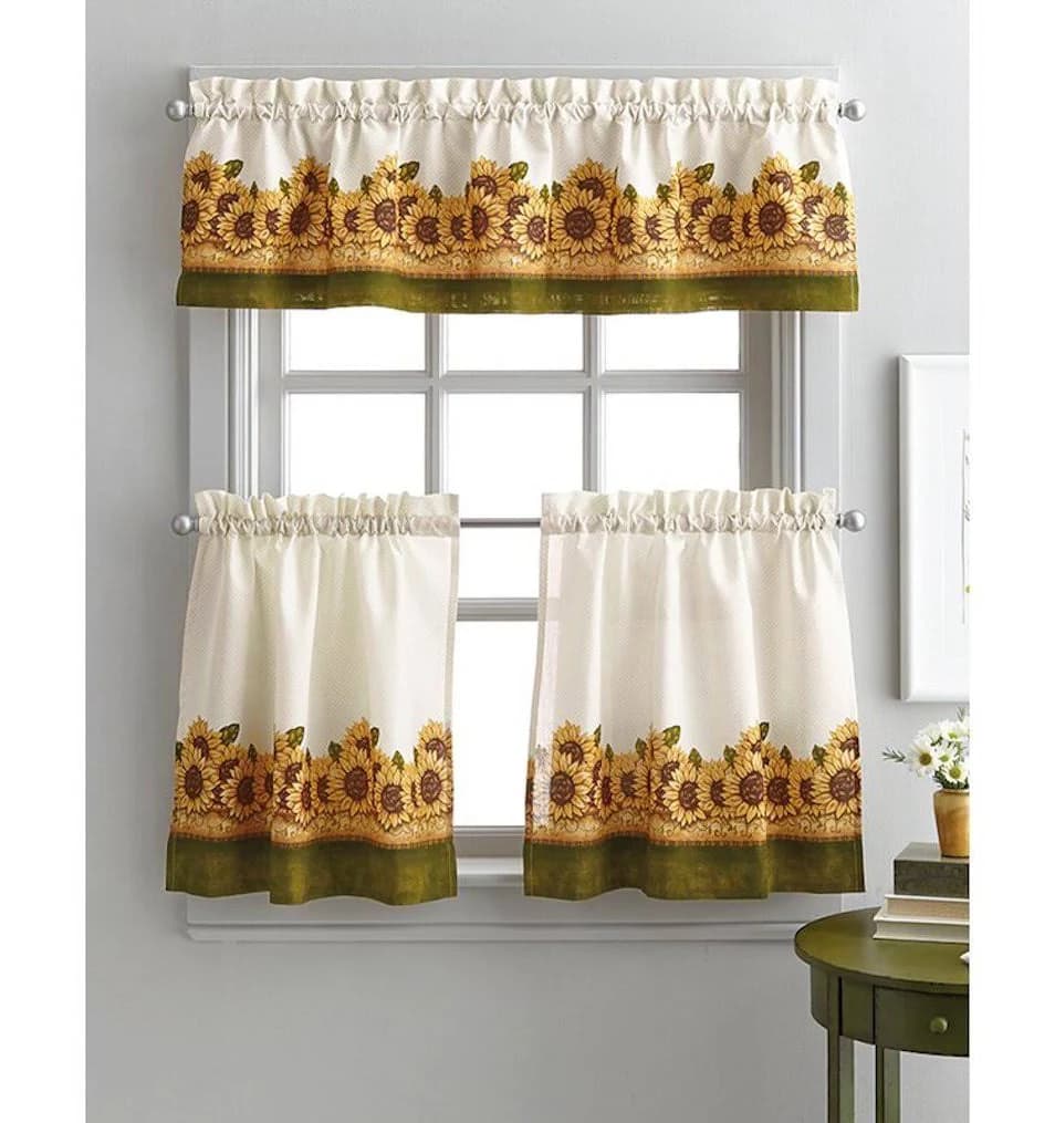 August Grove 56'' W Yellow Floral Kitchen Curtains
