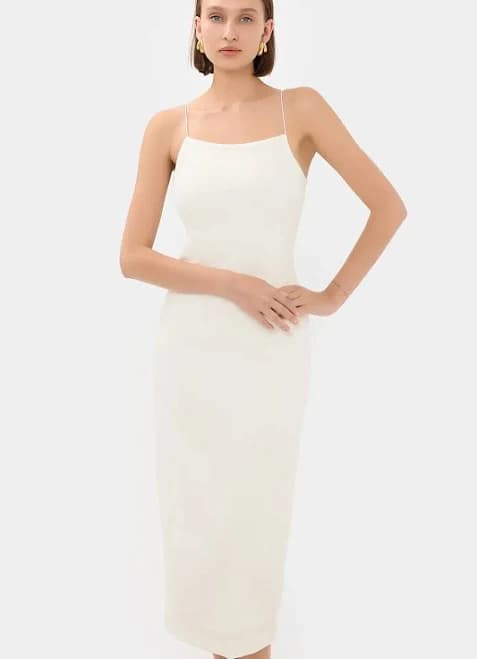 White Solid Spaghetti-strap Midi Dress With Slit Women