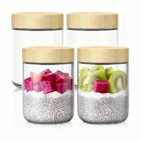 Stusgo 4 Pack 16 oz Glass Overnight Oats Containers with Bamboo Lids