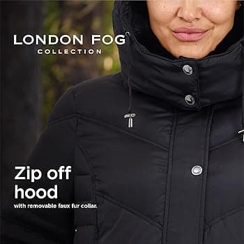 Amazon.com: LONDON FOG Women's Plus-Size Mid-Length Faux-Fur Collar Down Coat with Hood, Black, 1X : Clothing, Shoes & Jewelry