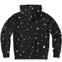Stars Zip Up Hoodie, Black White Space Celestial Galaxy Full Zipper Pocket Men Women Unisex Ladies Graphic Cotton Fleece Hooded Sweatshirt