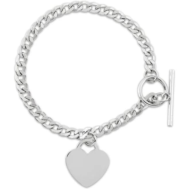 Sterling Silver Curb Chain Bracelet with Heart Charm