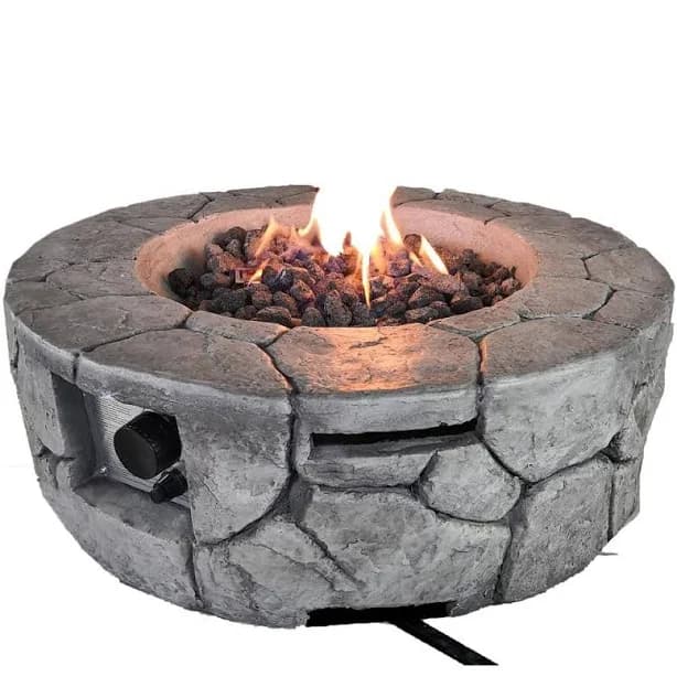 Tunearary 28 in. W Gray Round Concrete Base Multi-Fuel LP Gas Fire Pit