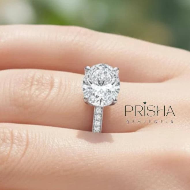 Hidden Halo Solitaire Engagement Ring with Pavé Band