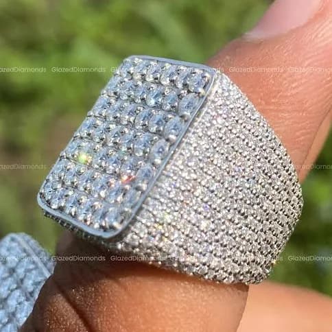 Mens Super Iced Custom Square Hip Hop Pinky Ring For Rappers