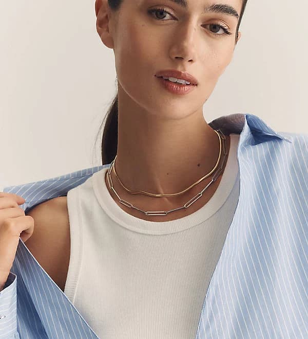 Anthropologie Herringbone Silver Chain Necklace