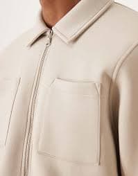 ASOS DESIGN zip up heavyweight jacket in scuba-style fabric in beige | ASOS
