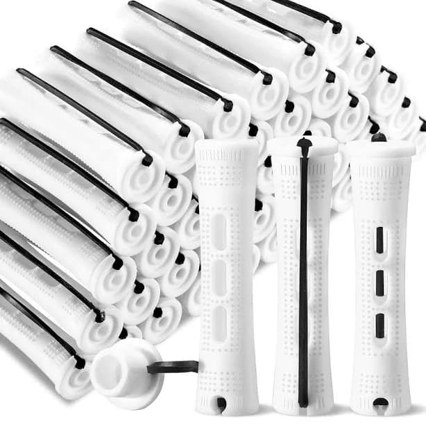 60 Pcs Perm Rods 0.63" White, Hair Perming Curlers With Elastic Bands