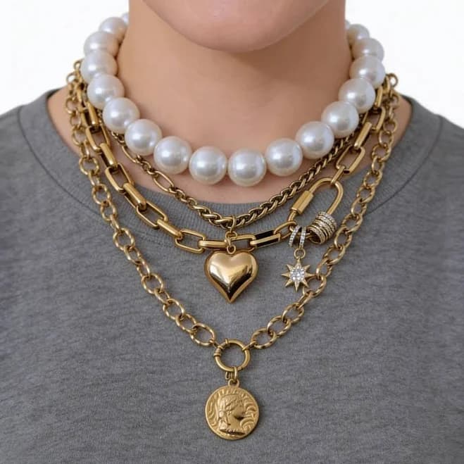 Chunky Pearl Cross Pendant Necklace Set