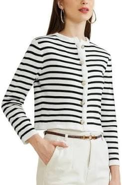 Women Striped Cardigan Sweaters Button Down Cropped Knit Lady Jackets Coat 2025 Fall Outfits Trendy Clothes