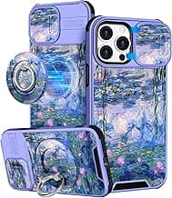 Buleens for iPhone 14 Pro Max Case 6.7 Inch - with Ring Stand & Camera Cover Aesthetic Cute Designed Women Girls Girly Kawaii Blue Water Lily Phone Case for iPhone 14 Pro Max Compatible with Magsafe