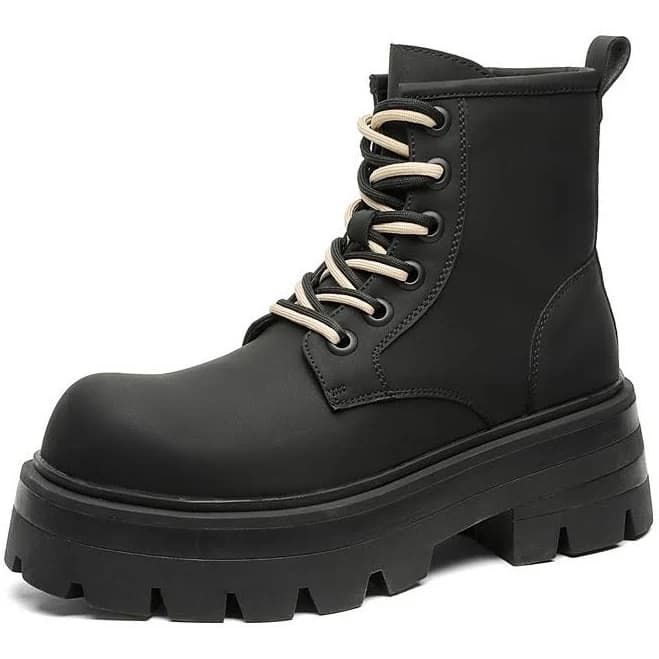 Men's Heavy-Duty Lace-Up Combat Boots with Thick Lug Sole