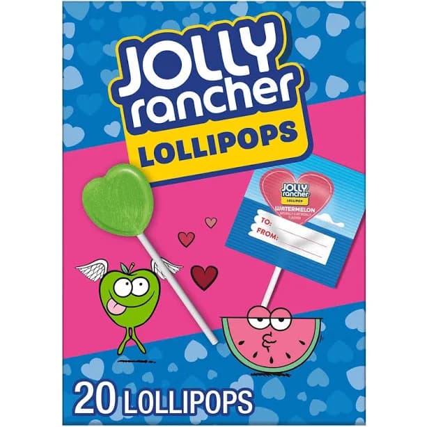 Jolly Rancher Valentine Heart Lollipops Assorted Fruit Candy 20 Count