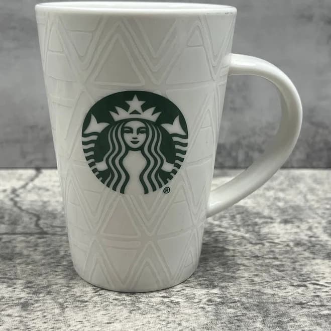 Starbucks White Triangles With Green Mermaid Siren Logo 12 Oz Coffee