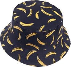 Men Summer Reversible Bucket Hat - Women Funky Fruit Print Fishmen Foldable Outdoor Cap (Banana Black) at Amazon Women's Clothing store