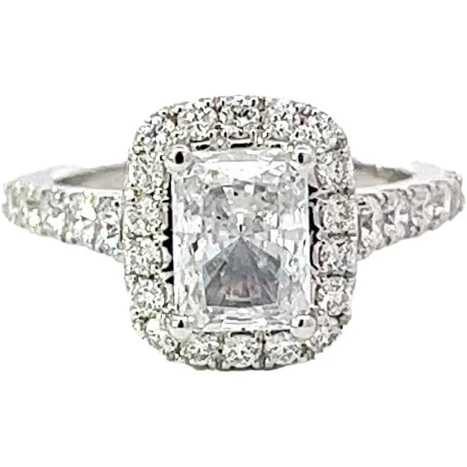 Rectangular Diamond Halo Semi-Mount Engagement Ring in White Gold