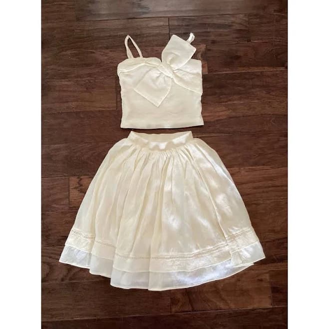 Mia Joy Two-piece Matching Set With Bow Crop Top & Sheer Midi Skirt 14