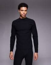 ASOS 4505 Ski thermal ribbed fleece back base layer 1/4 zip top with sweat wicking in black | ASOS