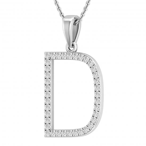 0.26 Carat White Diamond Capital D Initial Pendant with 18" Silver Chain