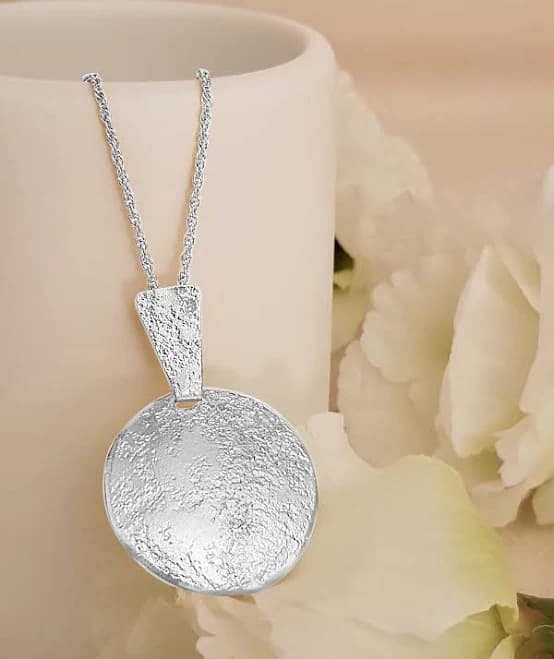 Large Round Silver Textured Circle Pendant