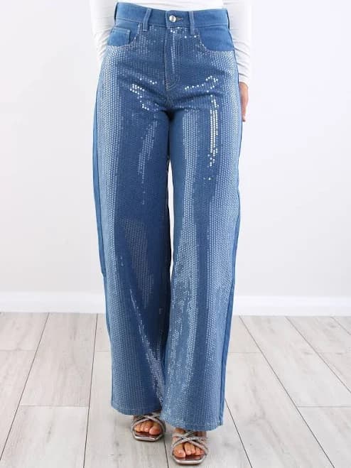 Tally Weijl Wide Leg Sequin Denim Jeans