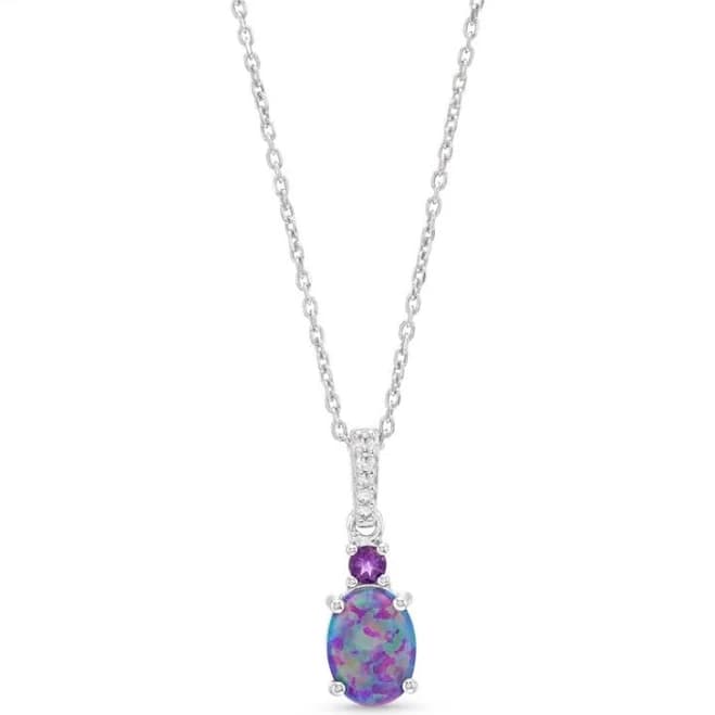 Sterling Silver Oval-Cut Lavender Lab-Created Opal Necklace